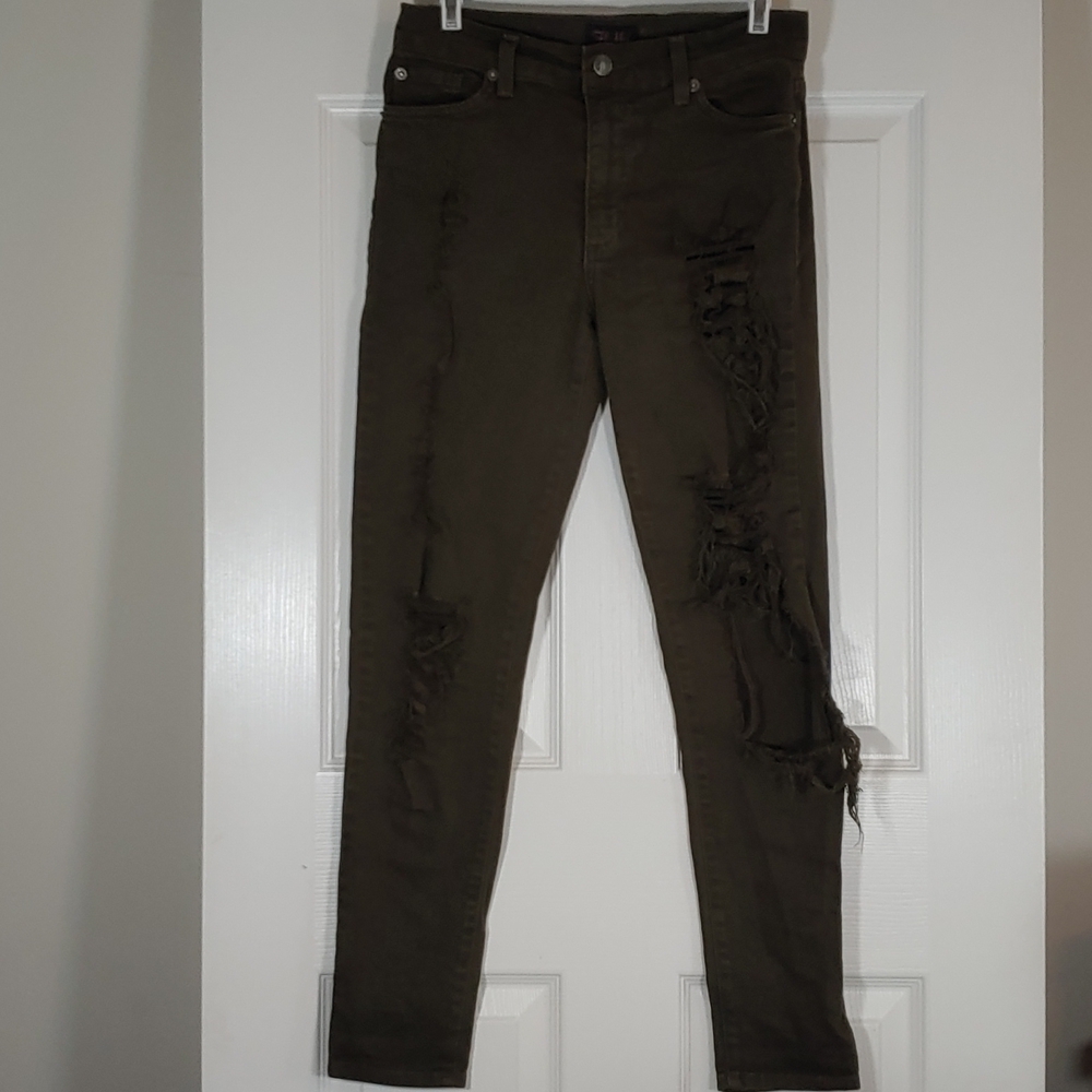 Hot Miami Styles Distressed Holes Ripped Green Skinny Jeans Jrs Size 5